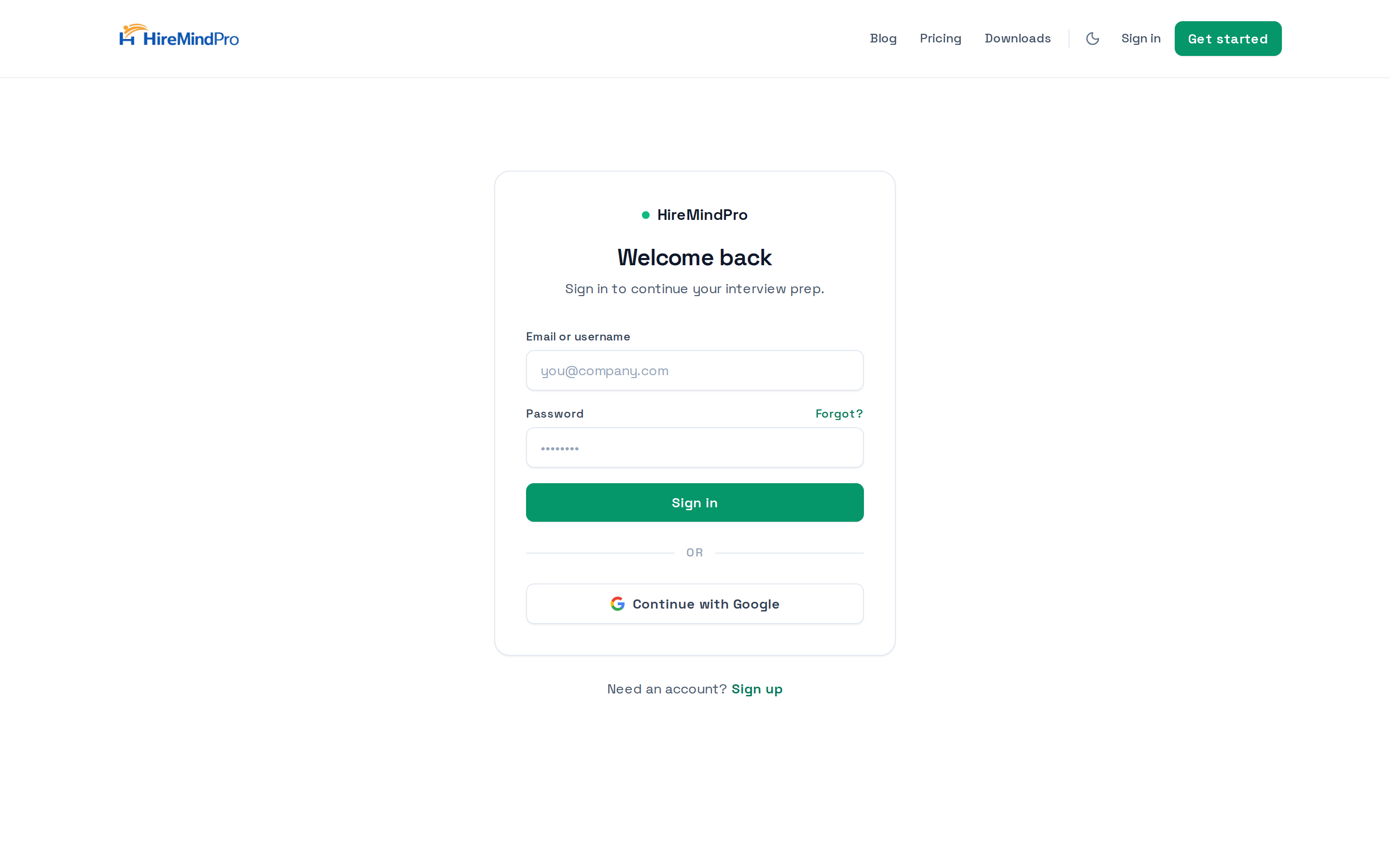 The Welcome back sign-in page with email/username, password, Forgot link, and Google option