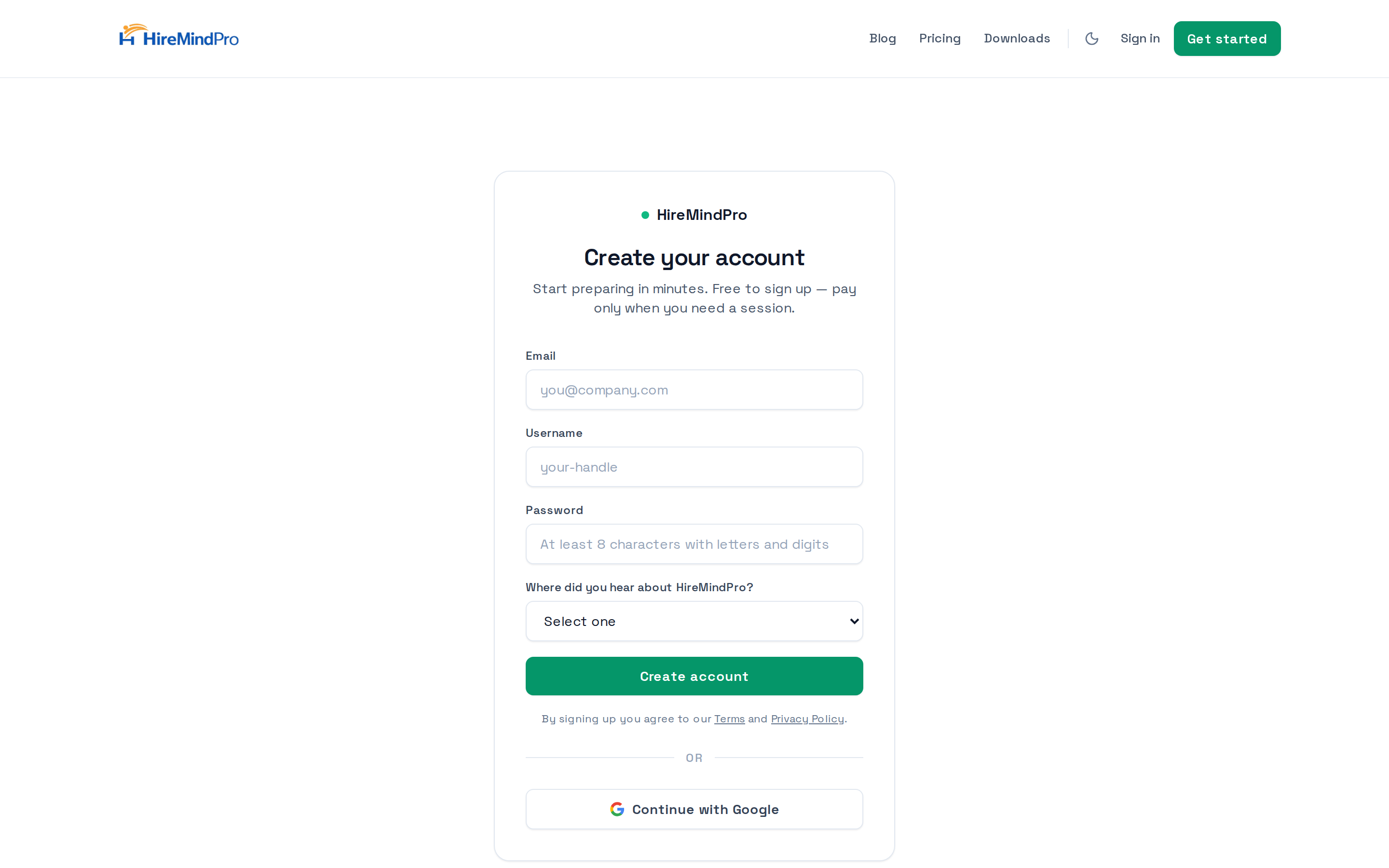 The Create your account page with email, username, password, and the 'Where did you hear about us?' dropdown