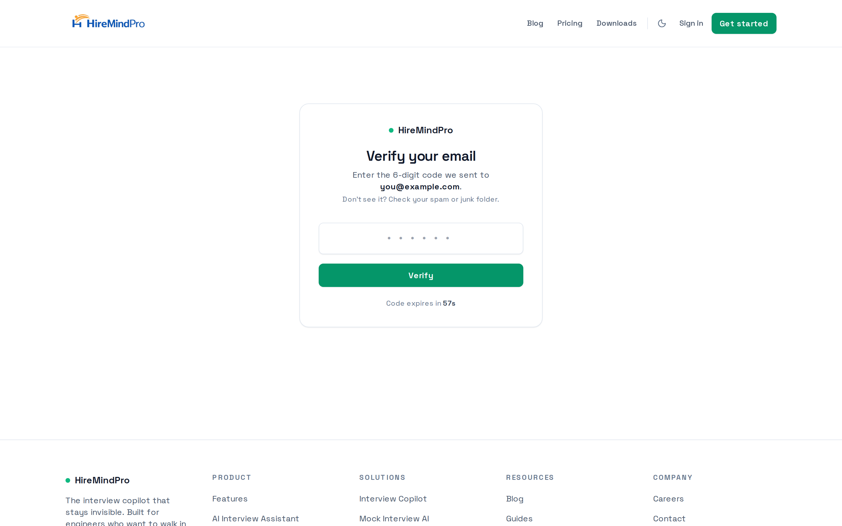 The Verify your email page with the 6-digit code box and resend timer