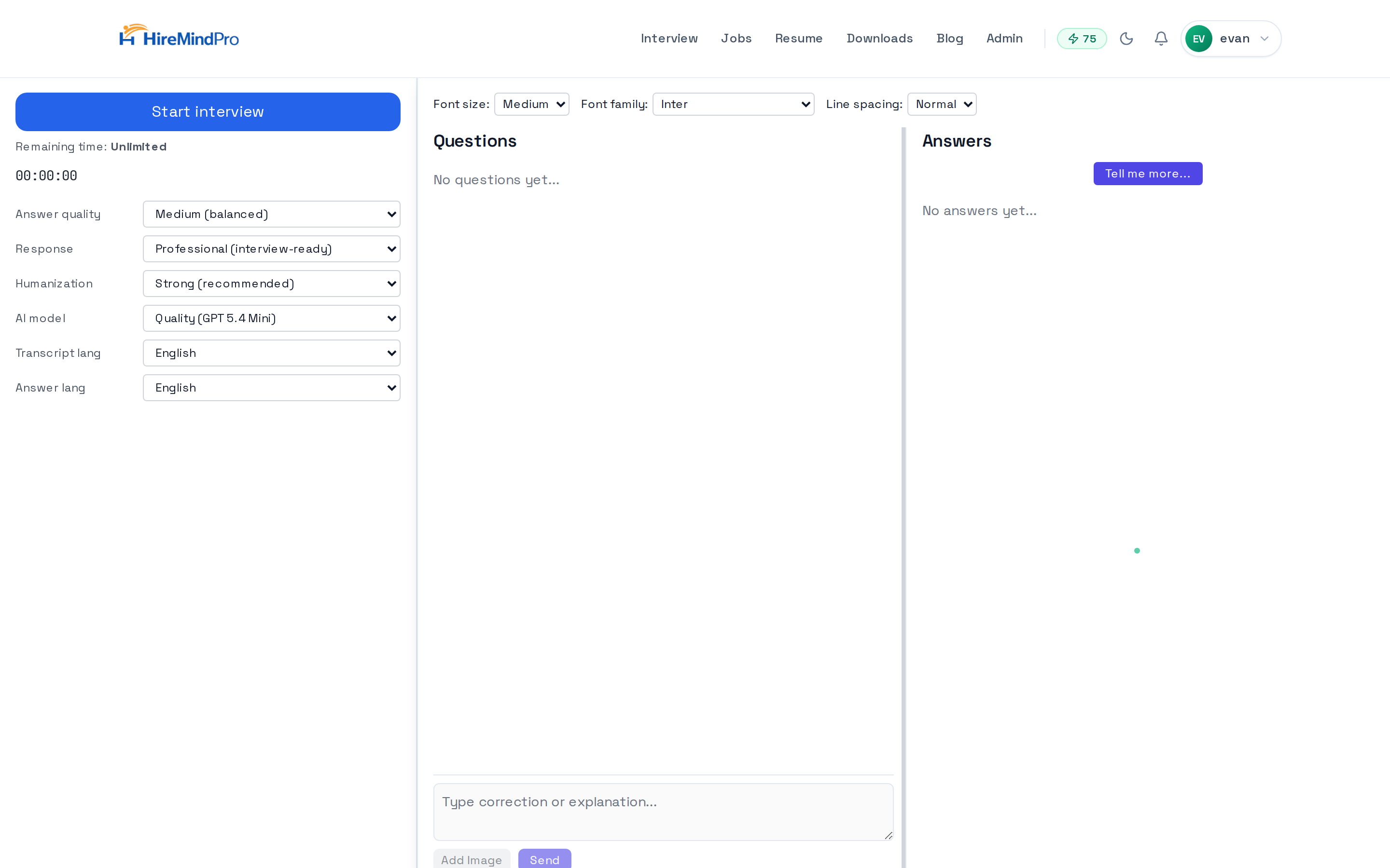 Live captions (Questions) and streamed AI answers side by side