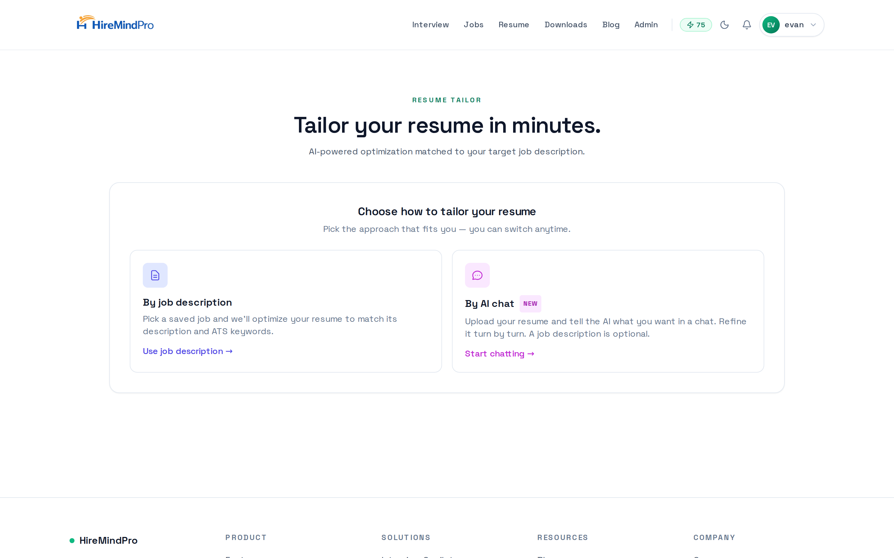 The method chooser: 'By job description' vs 'By AI chat'.